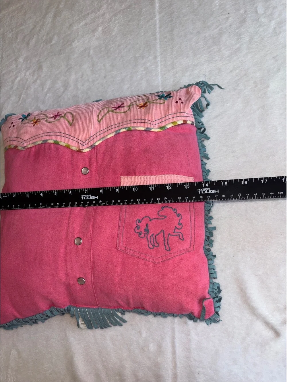 Pink Western Cowboy Shirt Decorative Pillow Horse Fringe Cowgirl Decor 14”
